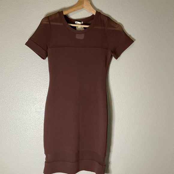 Bozzolo‎ Bodycon Dress Brown Mesh Detail Short Sleeve Womens Medium - Picture 1 of 8